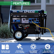 Load image into Gallery viewer, DuroMax XP4850HX 4,850-Watt 210cc Dual Fuel Gas Propane Portable Generator with CO Alert