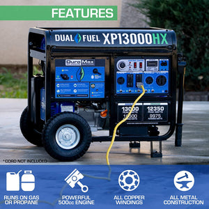 DuroMax XP13000HX 13000-Watt 500cc Dual Fuel Gas Propane Portable Generator with CO Alert