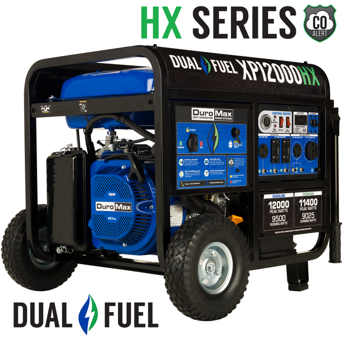 DuroMax XP12000HX 12,000-Watt 460cc Dual Fuel Gas Propane Portable Generator with CO Alert