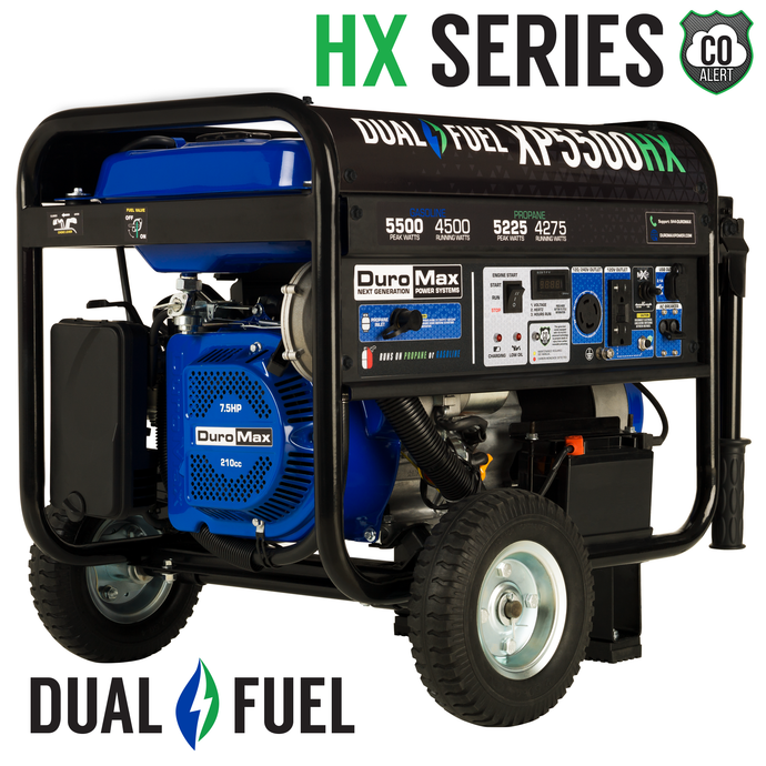 DuroMax XP5500HX 5,500-Watt 210cc Dual Fuel Gas Propane Portable Generator with CO Alert
